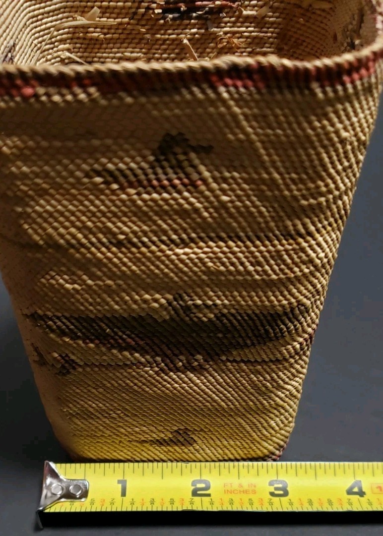 Vtg PNW Makah Native American Square Basket Animal Motif Whale Bird 3x5.5"