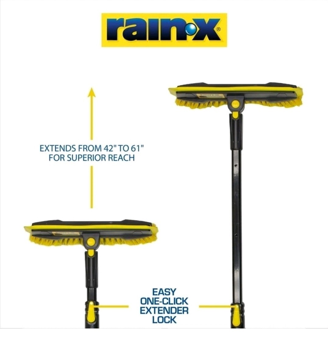 Rain-X 61" Extendable Car Snow Broom and Ice Scraper Tool, Black and Yellow,...