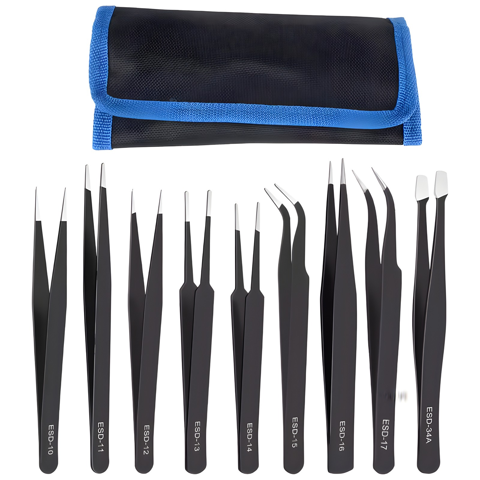 10pc ESD Tweezers Precision Set Stainless Steel For Electronics & Jewelry Repair