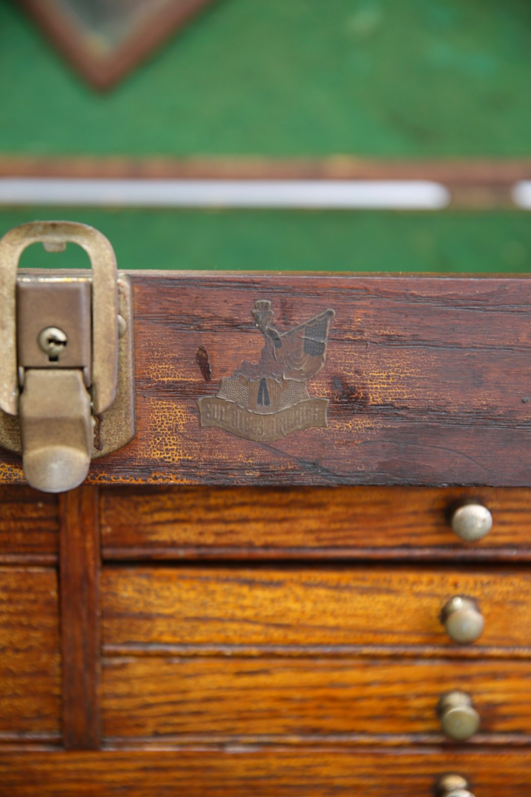 Antique Machinist Tool Box oak chest Wood Jewelry box 7 Drawer Vintage case
