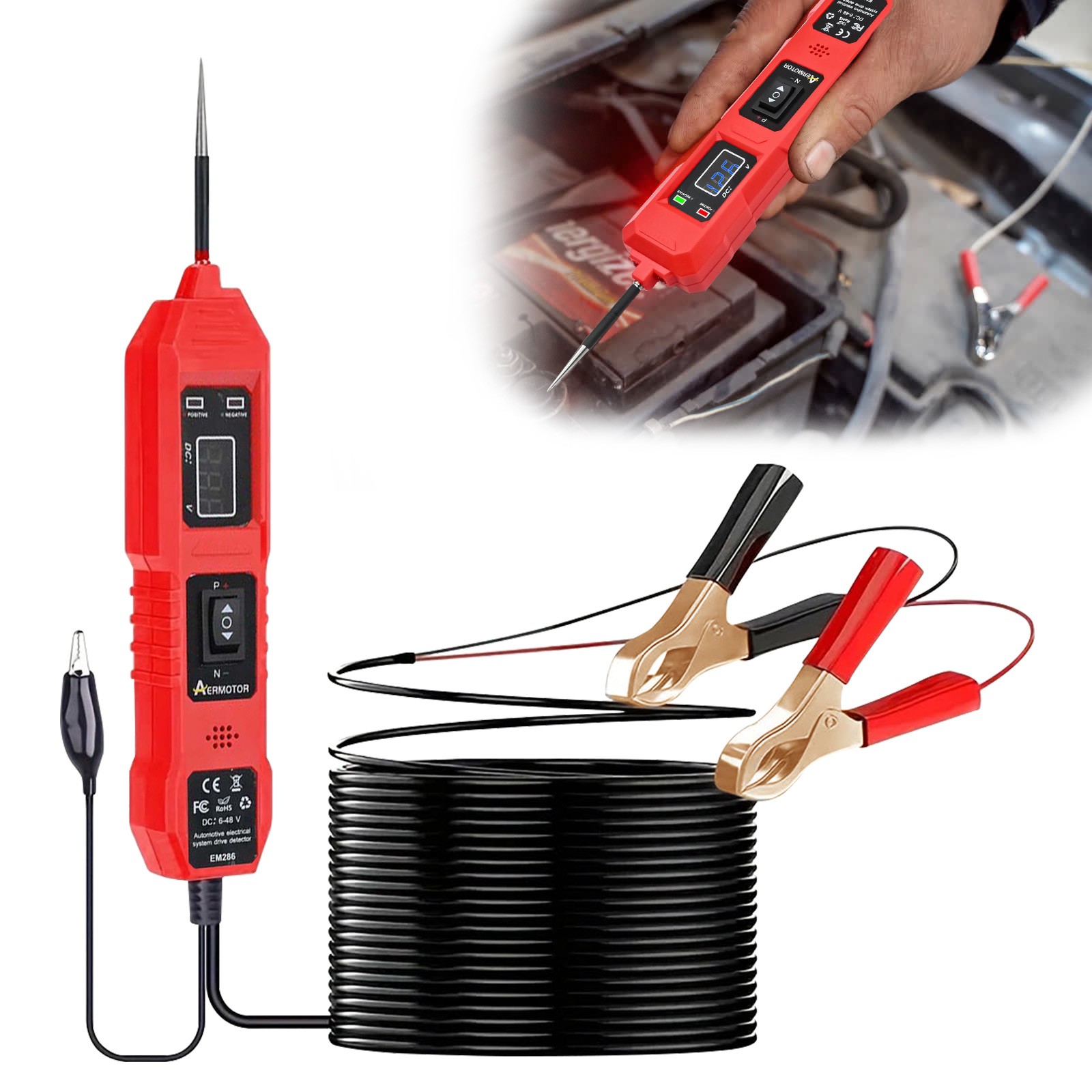 Automotive Power Probe 6-48V Digital Circuit Tester with LCD Car Diagnostic Tool