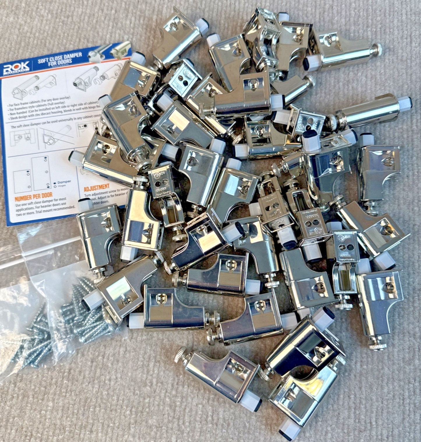 40-PACK ROK HARDWARE SCD103 SOFT CLOSE DAMPER W/SCREWS FOR CABINET DOORS NICKEL