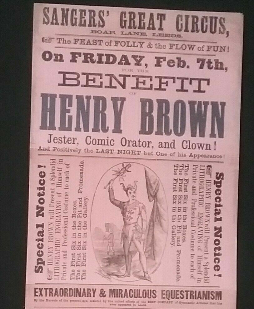 VICTORIAN POSTER , SANGERS GREAT CIRCUS, BOAR LANE , LEEDS , *Reproduction*
