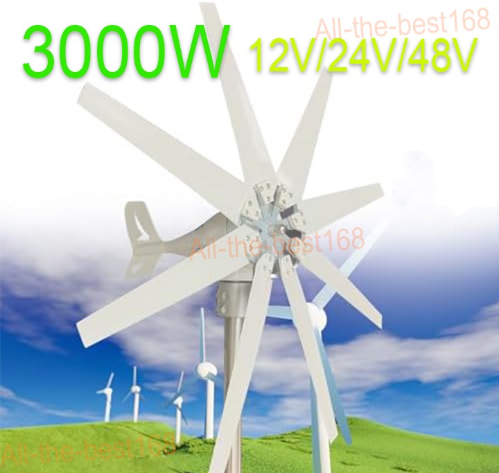 3000W Power Wind Turbine Generator 8 Blades MPPT Controller Windmill 12V/24V/48V