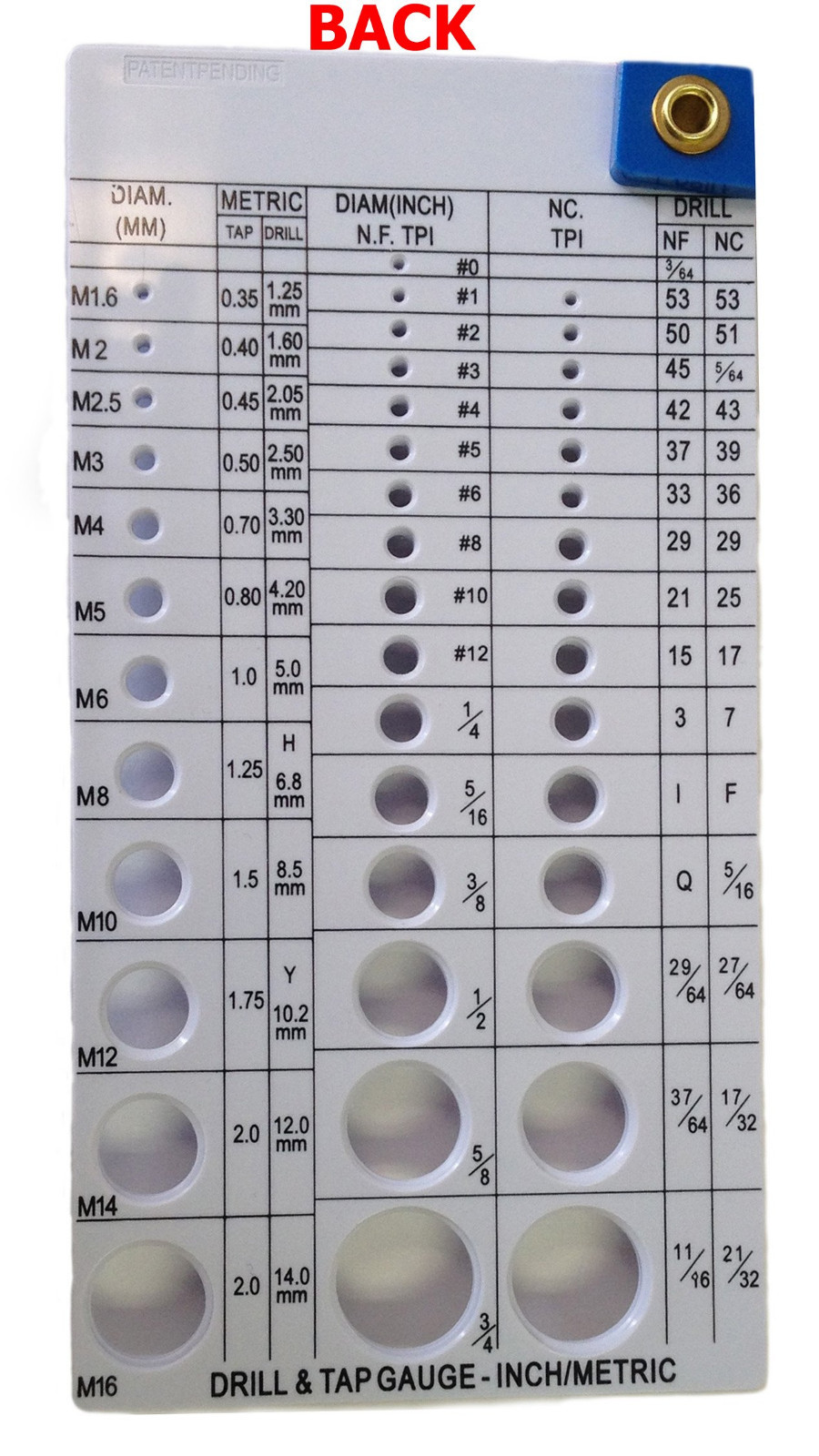 Bolt-Rivet-Screw-Drill-Size Gauge Checker with Drill & Tap Combo Gauge