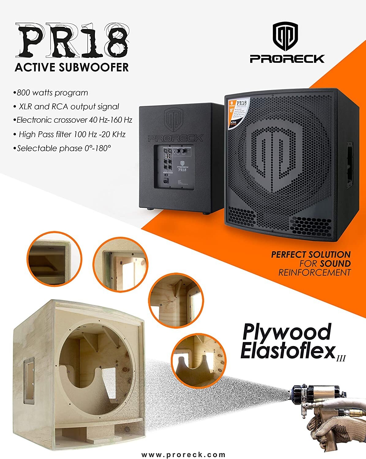 PRORECK PR18 Powered Active Subwoofer Cabinet 18 inch 2000W P.M.P.O PA DJ