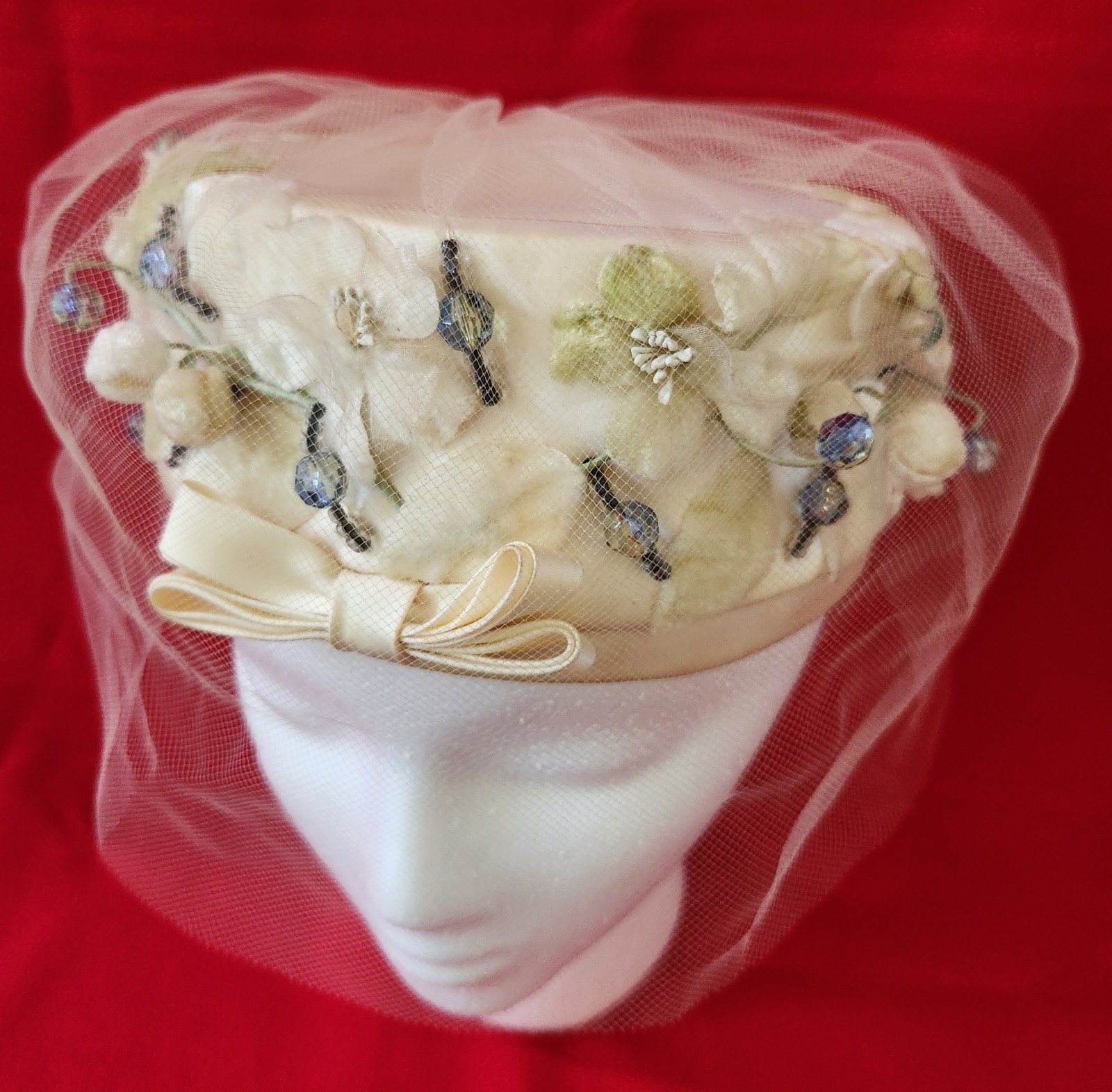 Vtg Don Anderson New York Halle Bros Union Made Woman Pillbox Floral Hat Netting