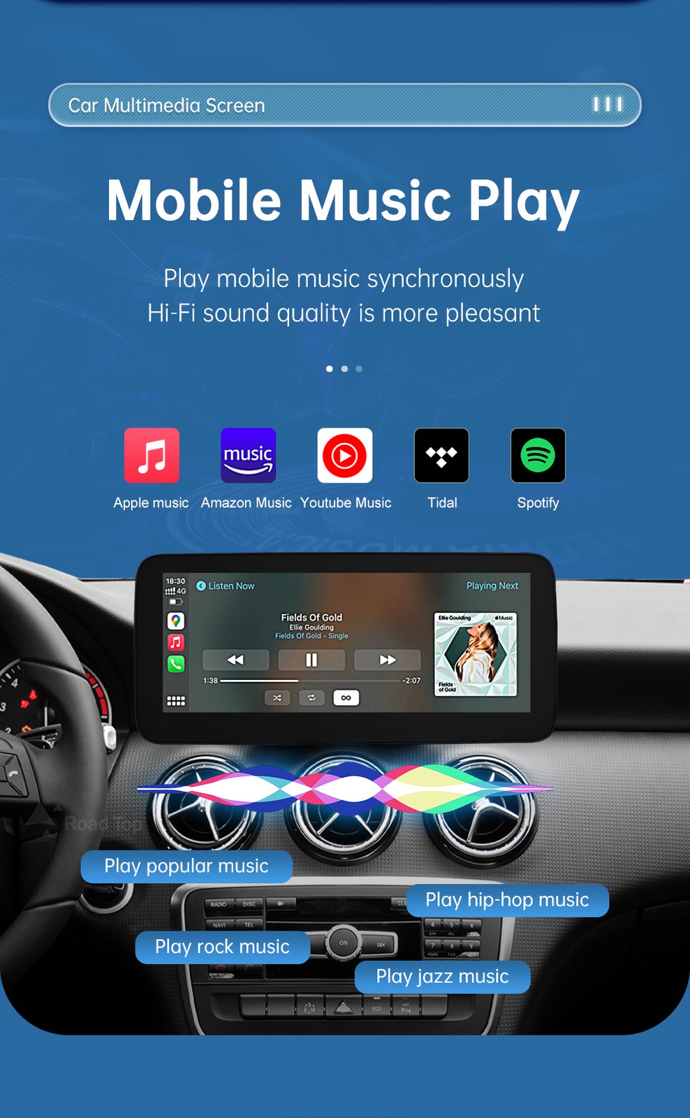 12.3" Wireless CarPlay Multimedia Touch Screen For Benz A B GLA CLA 2013-2019