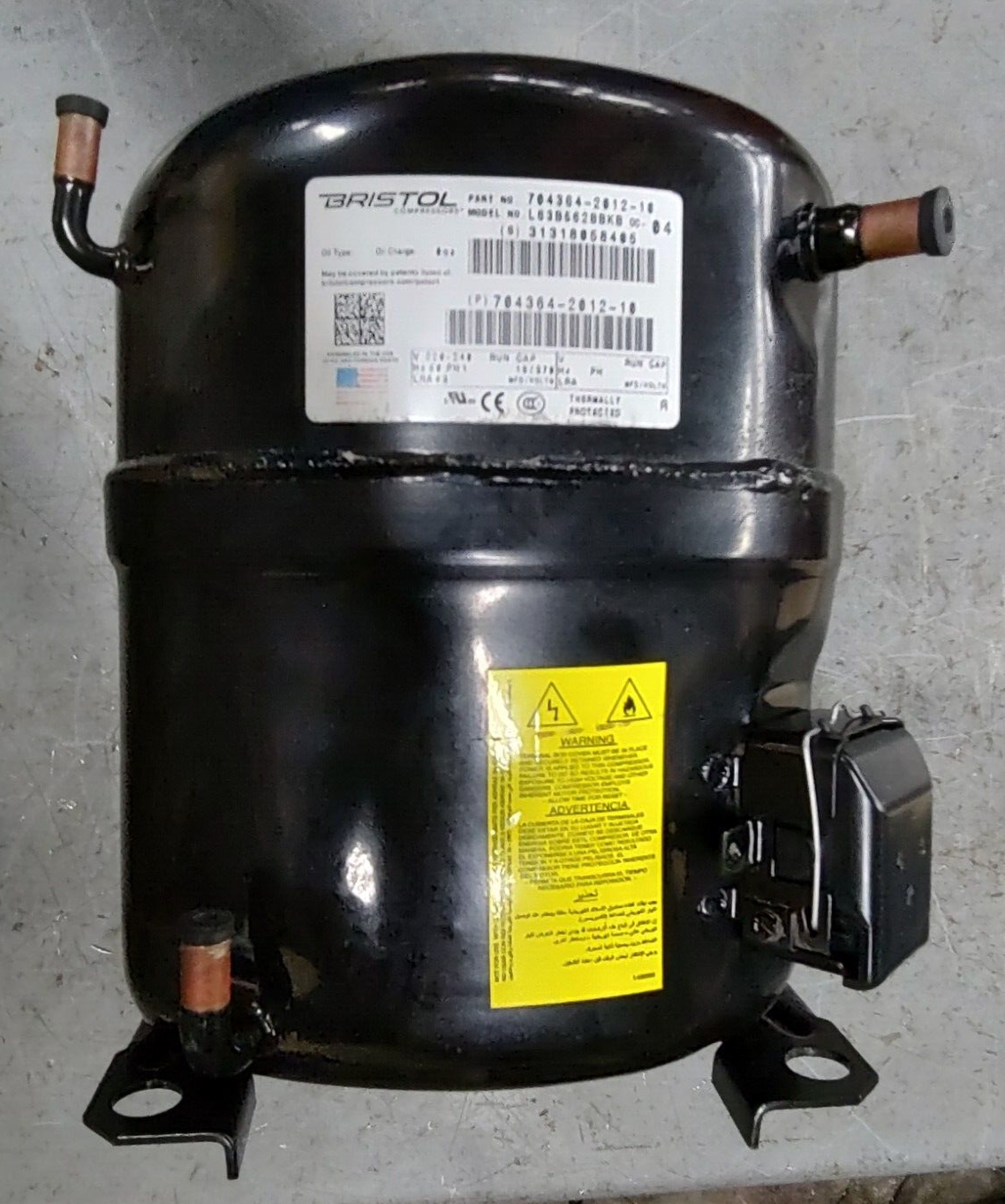 Bristol L63B562BBKB Low Temp Refrigeration Compressor 1 Ph 220/240V 50hz