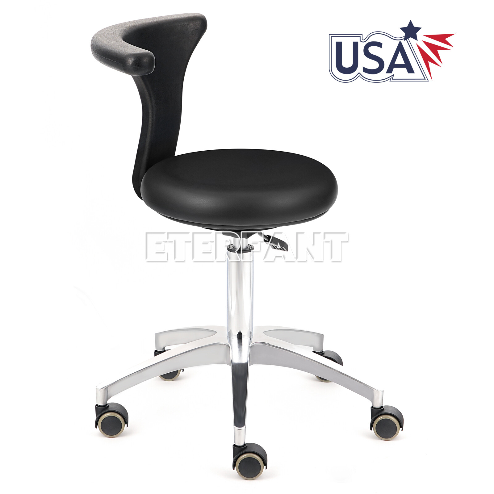 Dental Doctor Assistant Stool Mobile Chair Adjustable Height PU Leather Black