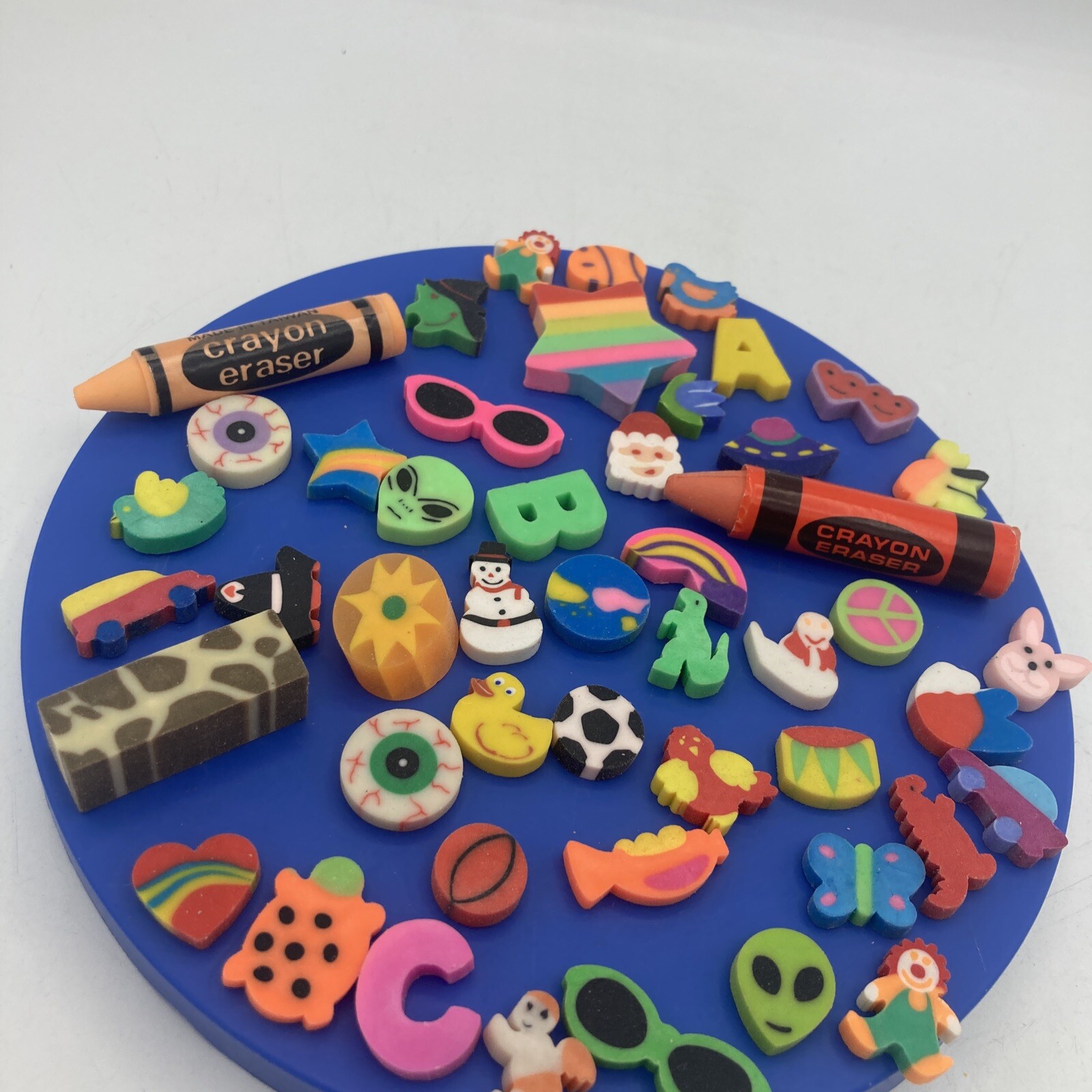 Vtg 90s Eraser Lot Aliens Animals Holiday Kawaii Letters Etc Red Orange Crayon