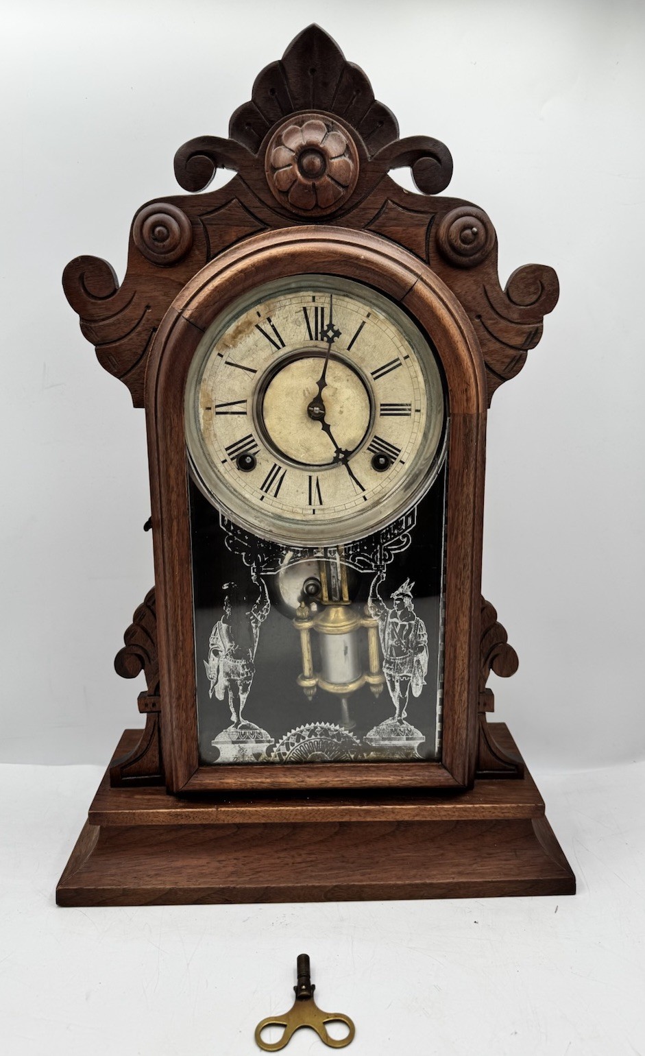 Antique 1800s WM L Gilbert Mantle Clock W/Key Tested Runs