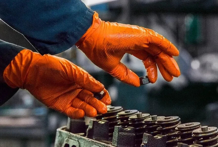 First Glove Grip Orange Nitrile Disposable Gloves 8 Mil Raised Diamond Texture