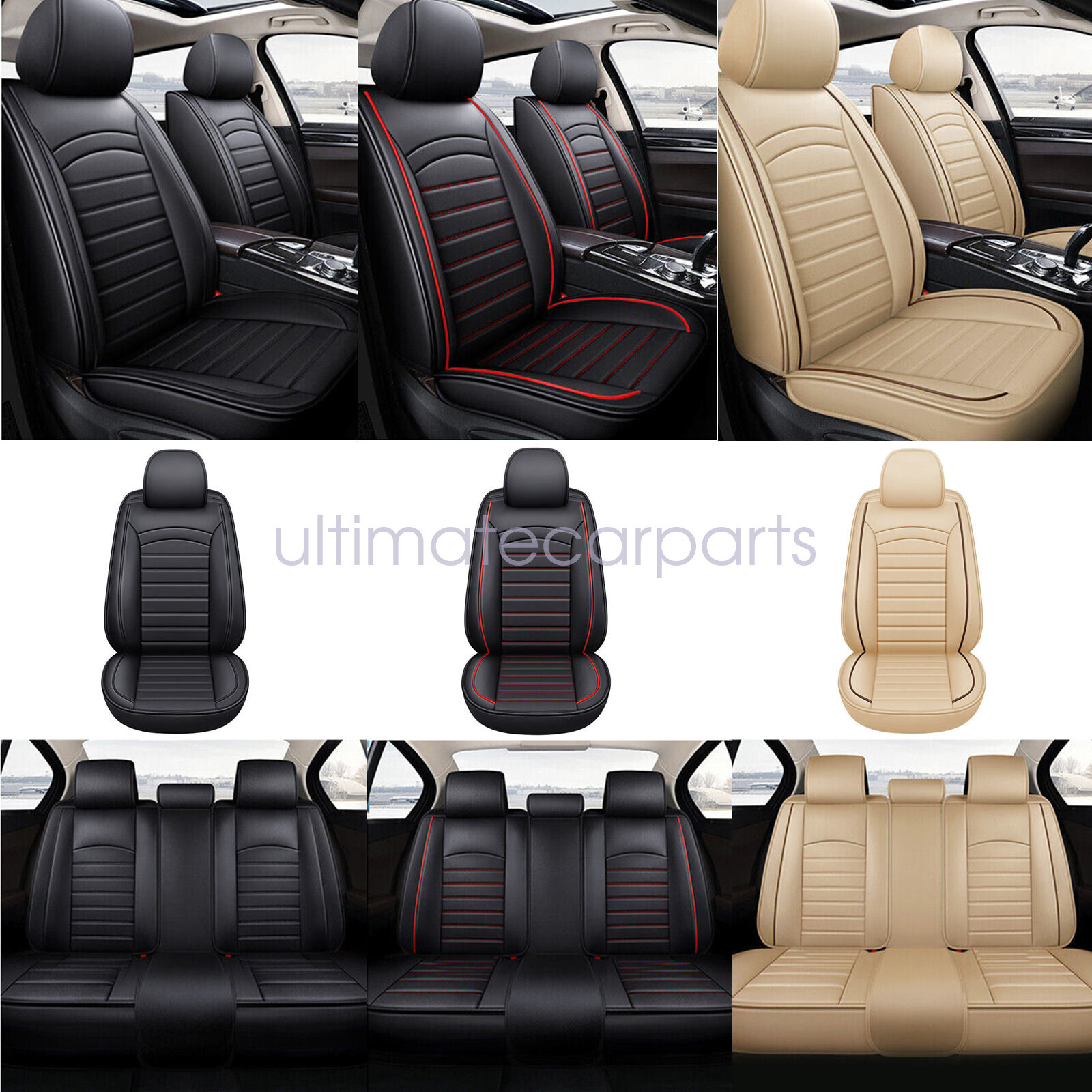 Leather Seat Covers Full Set 5-Sits Front & Rear Cushion Accessories For Honda