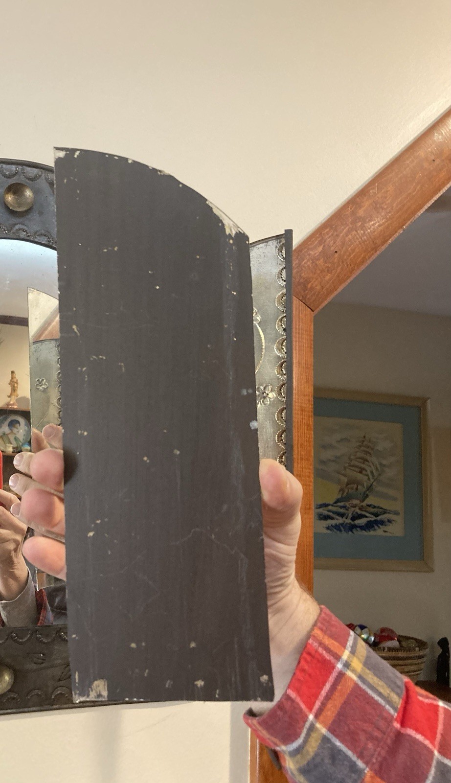 Antique Mexican Folk Art Punched Tin Mirror With Original Glass