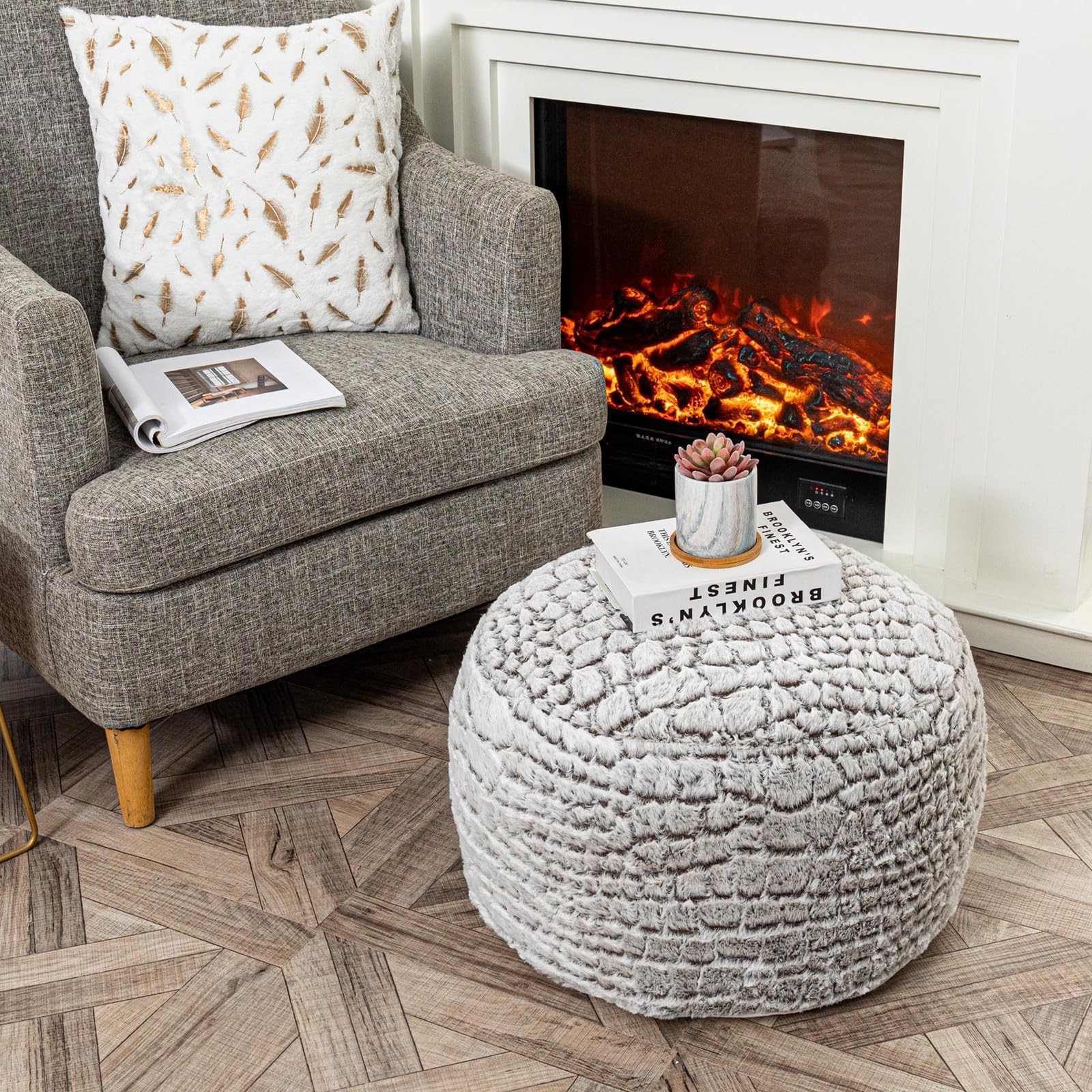 Ottoman Pouf Unstuffed Pouf Ottoman Foot Rest 20x12 Inches Fuzzy Chair Round Ott