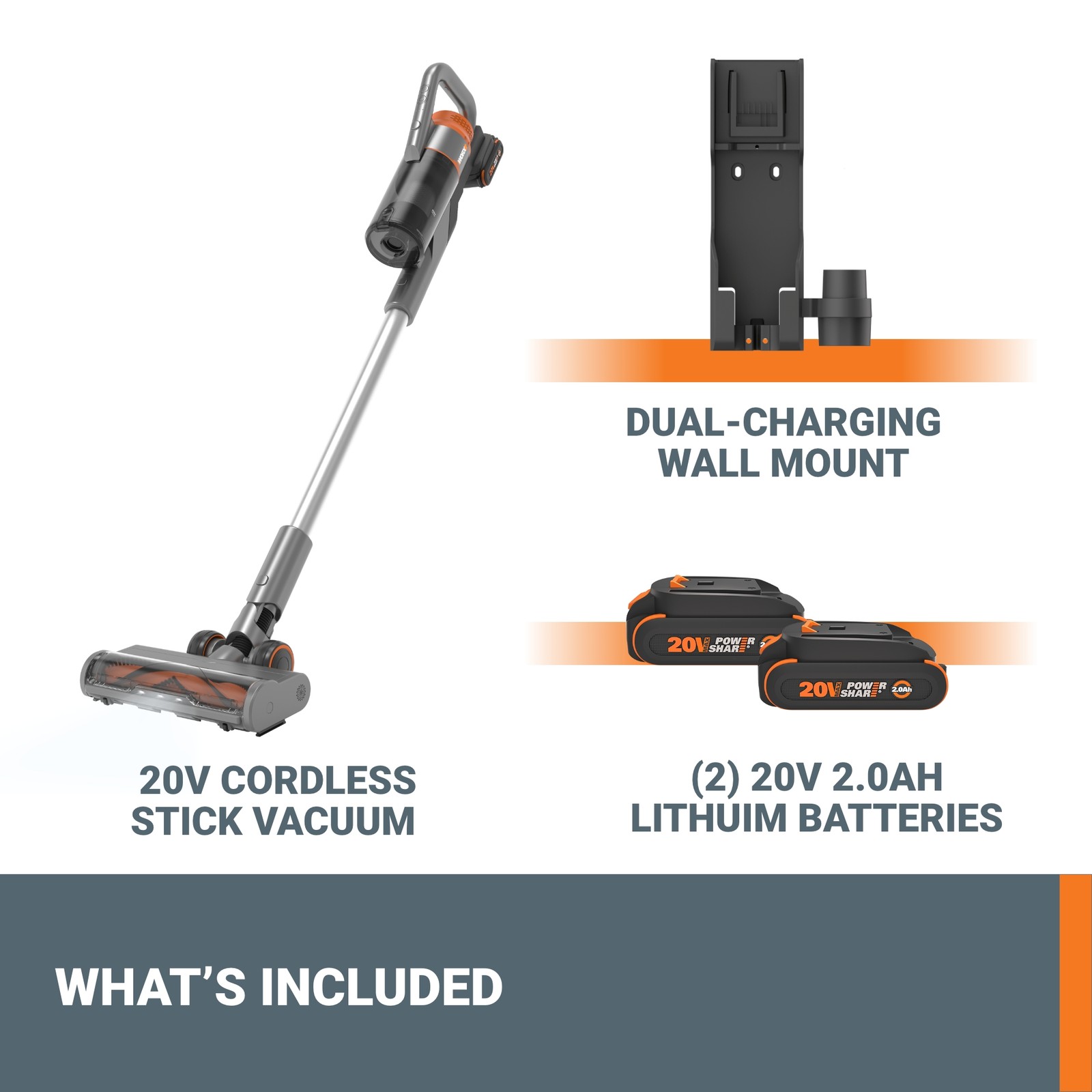 WX038L Worx 20V Cordless Stick Vacuum-OB