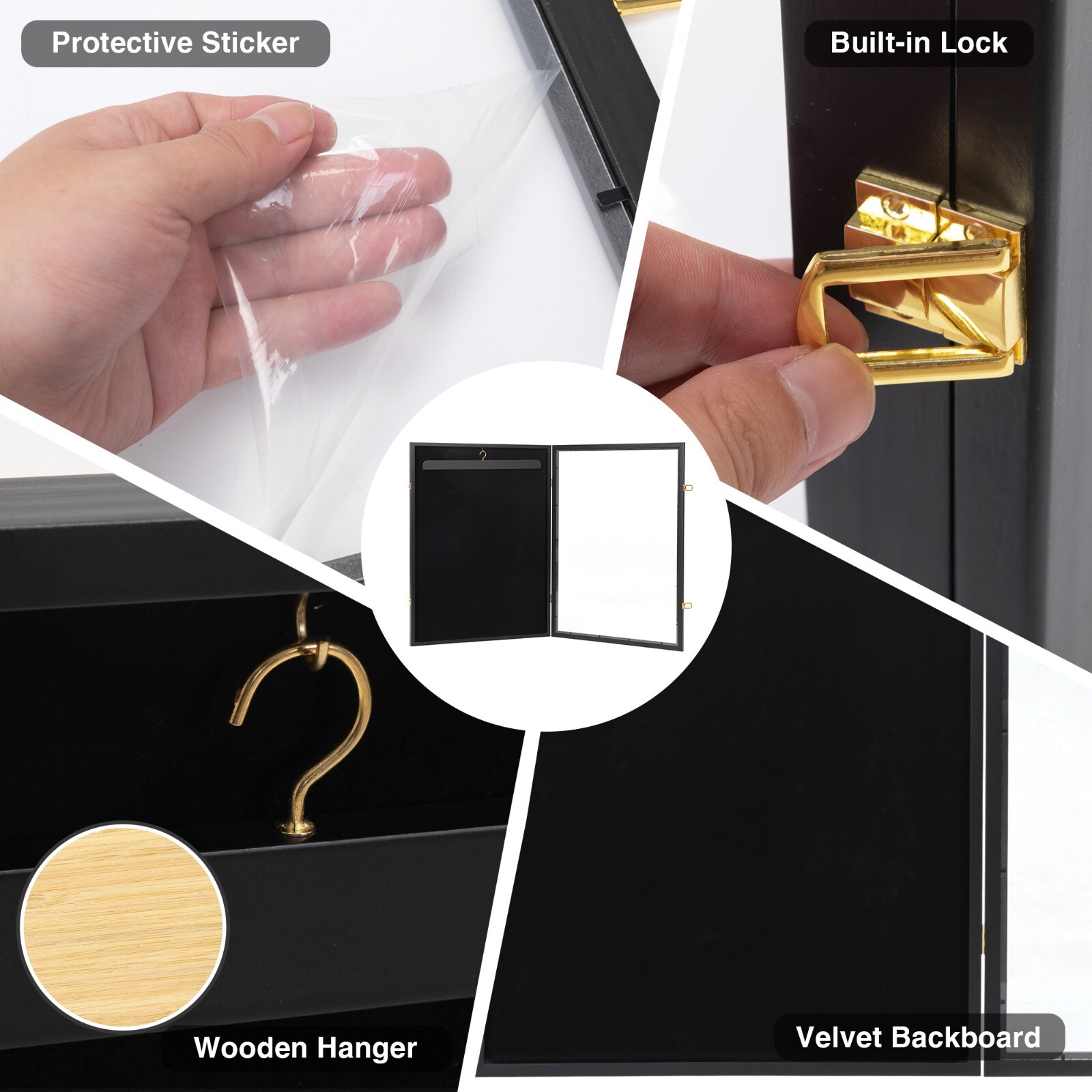 Jersey Display Case Frame Shadow Rack Box Exquisite Lockable with Hanger Wood