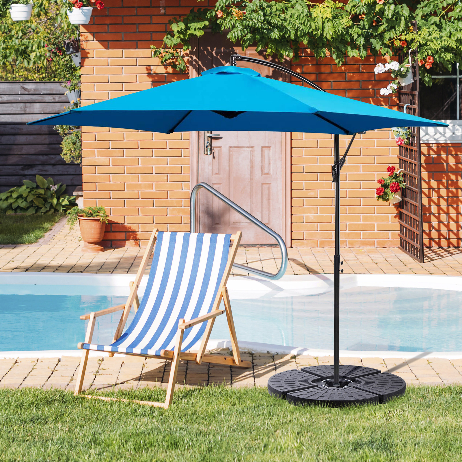 4-Piece Patio Umbrella Base Heavy Duty Cantilever Offset Umbrella Stand w/ Hooks