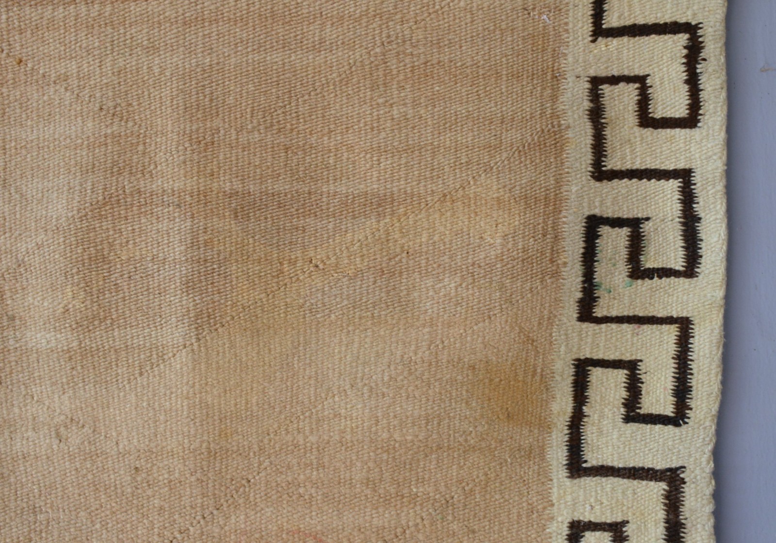 Rare Open Field Navajo Saddle Blanket Rug - Wide Greek Key Border - 28" x 31"