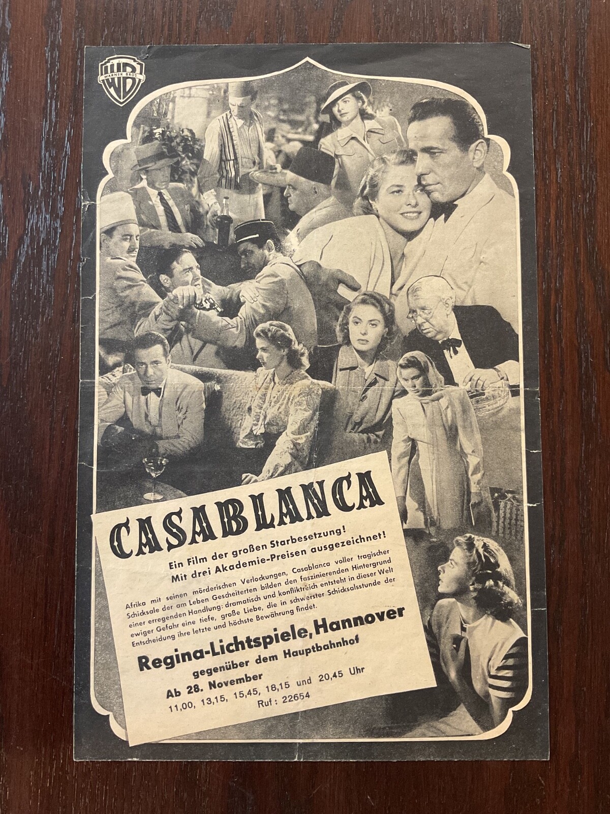 CASABLANCA Original GERMAN Movie HERALD 1952 BERGMAN, BOGART EXTREMELY RARE 7x16