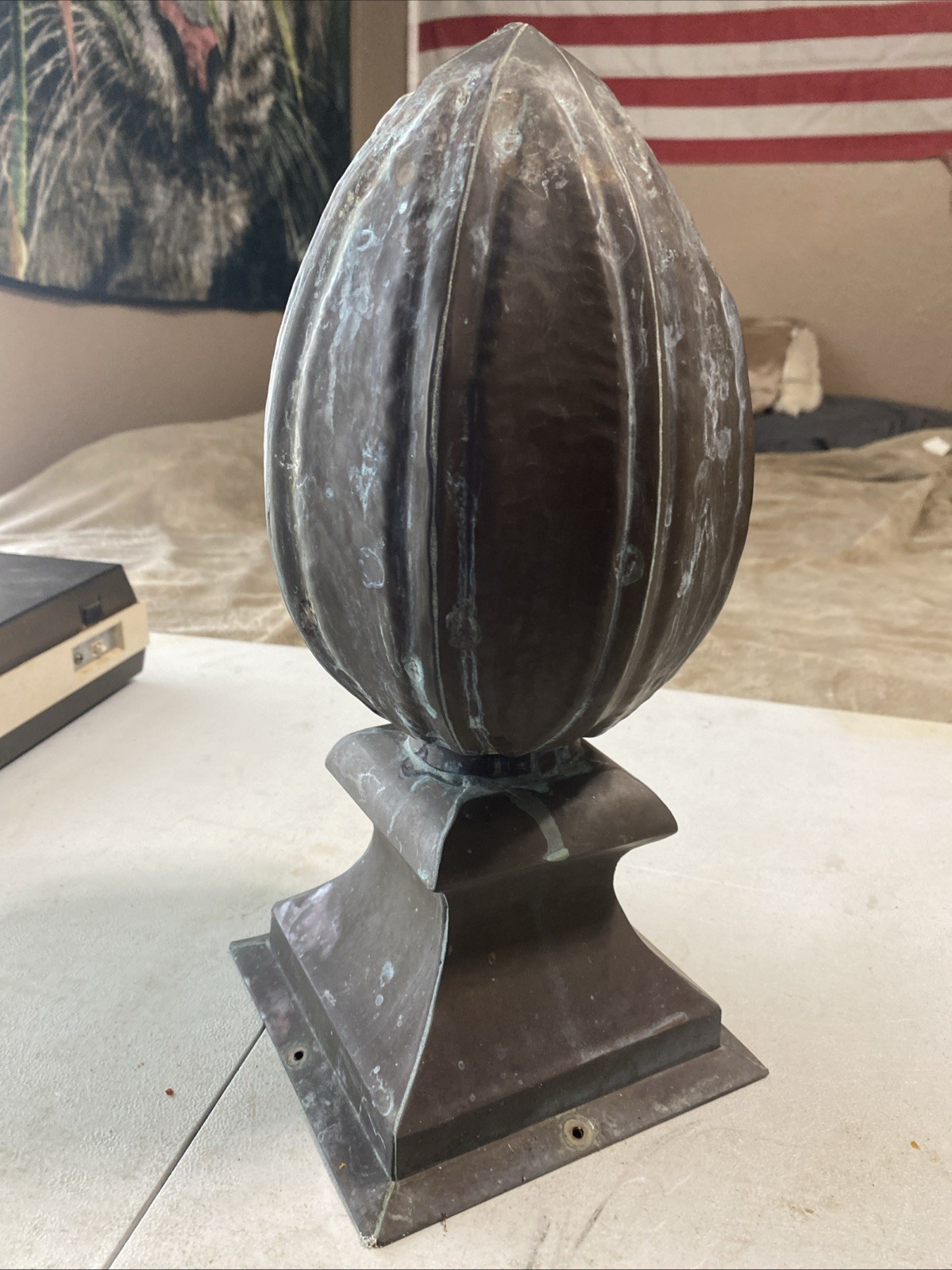 Unique Large Copper Newel Post Finial Topper. Very Nice Patina