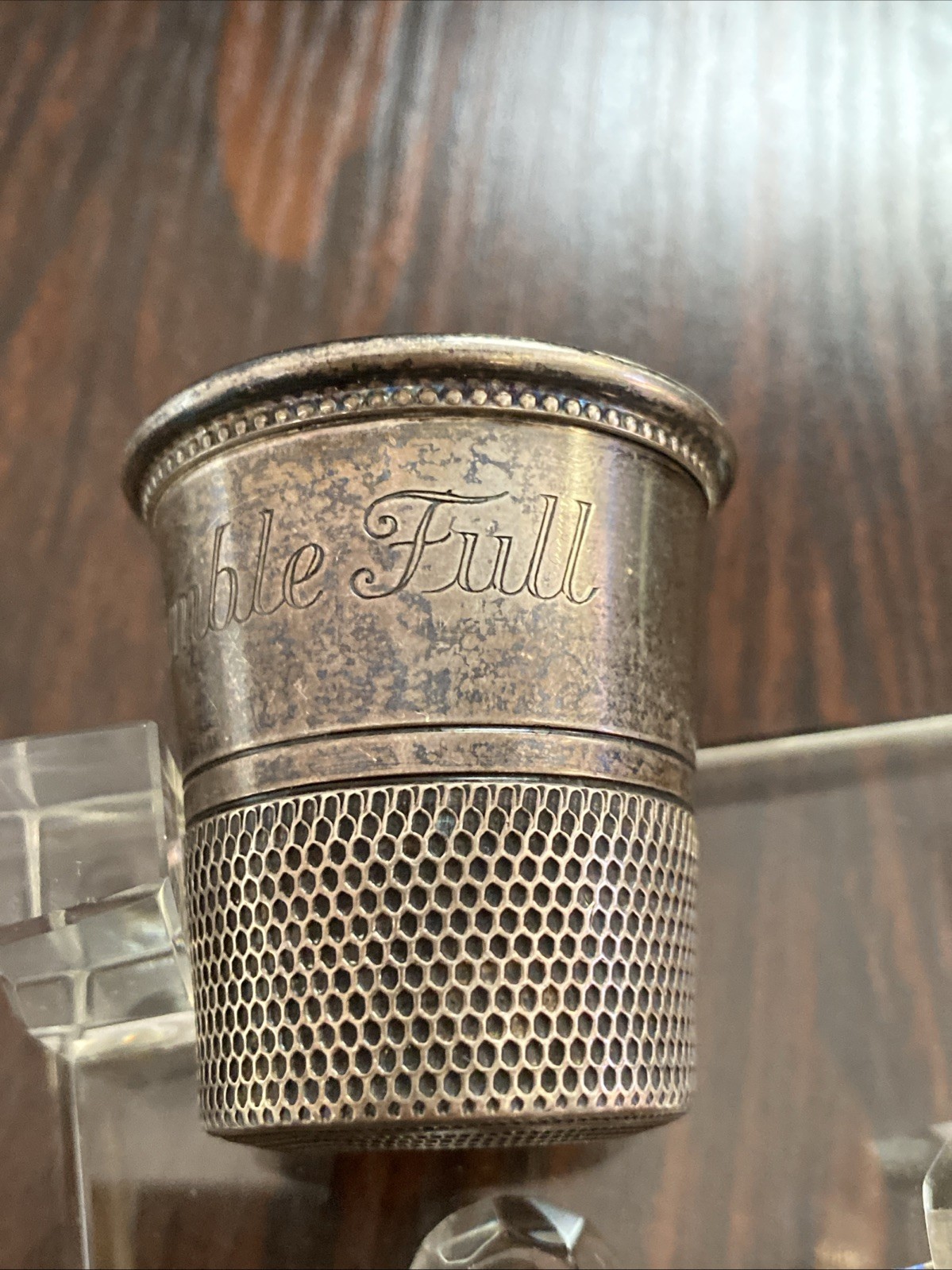 Vintage Sterling "ONLY A THIMBLE FULL" Jigger/Shot Glass 45 Grams