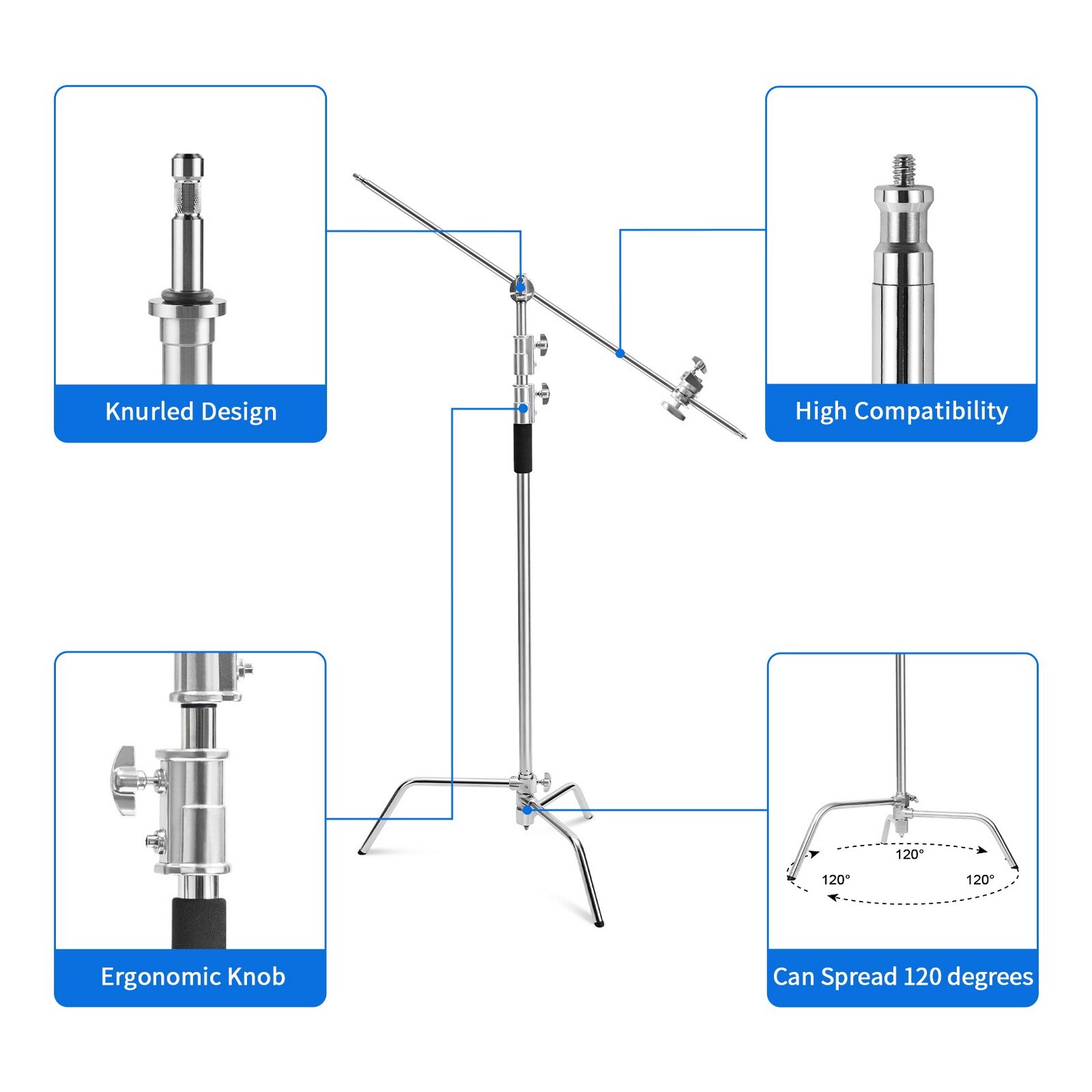 11ft Heavy Duty C Stand Light Tripod Gobo Booms Arm Grip Head Studio With Wheels