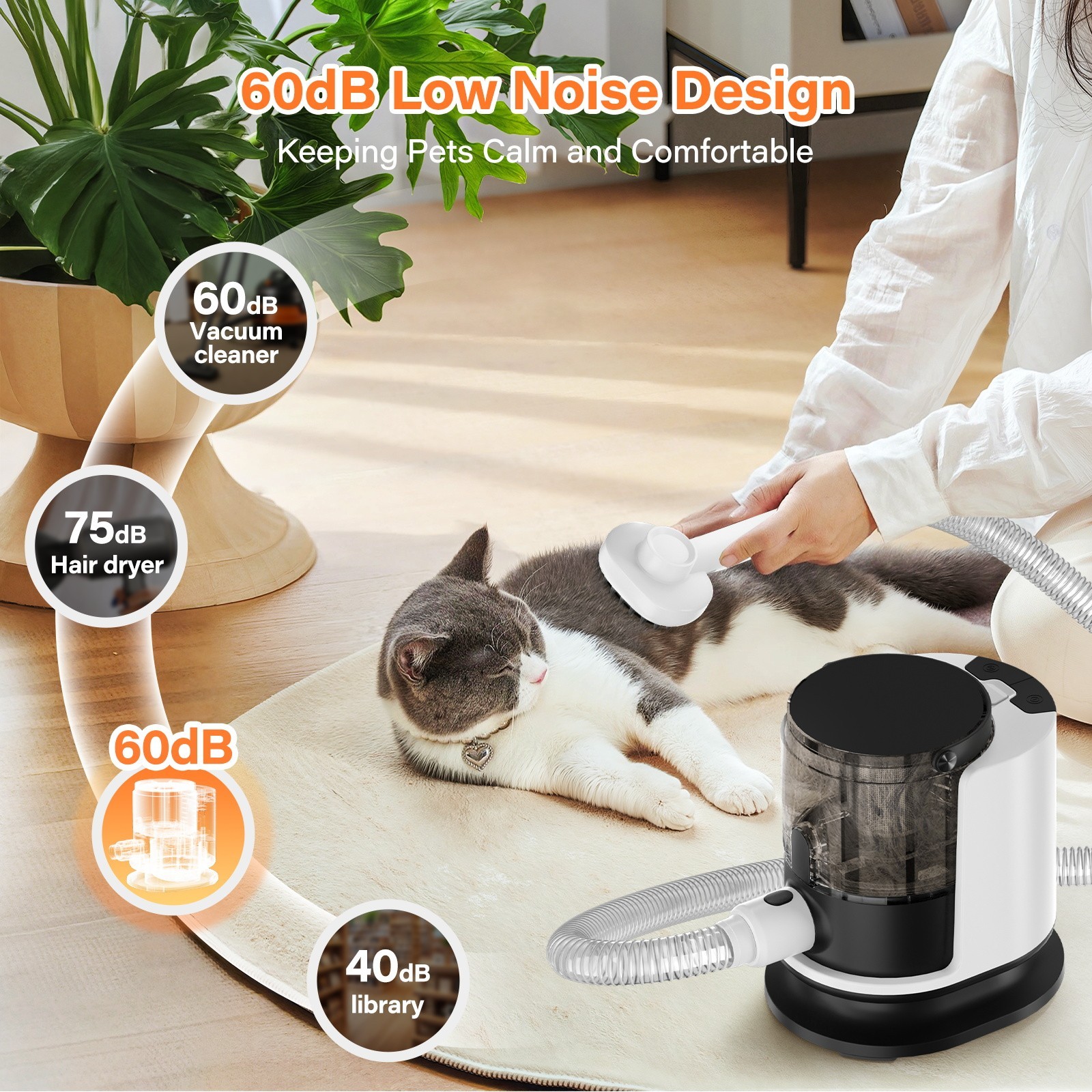 Dog & Cat Pet Grooming Vacuum Kit, 12000Pa Suction, 1.5L Large Capacity, 5 Tools