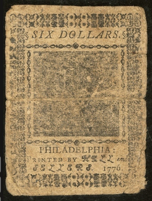 1776 American Revolution $6 Continental Currency, Colonial Bank Note CC-36 PMG