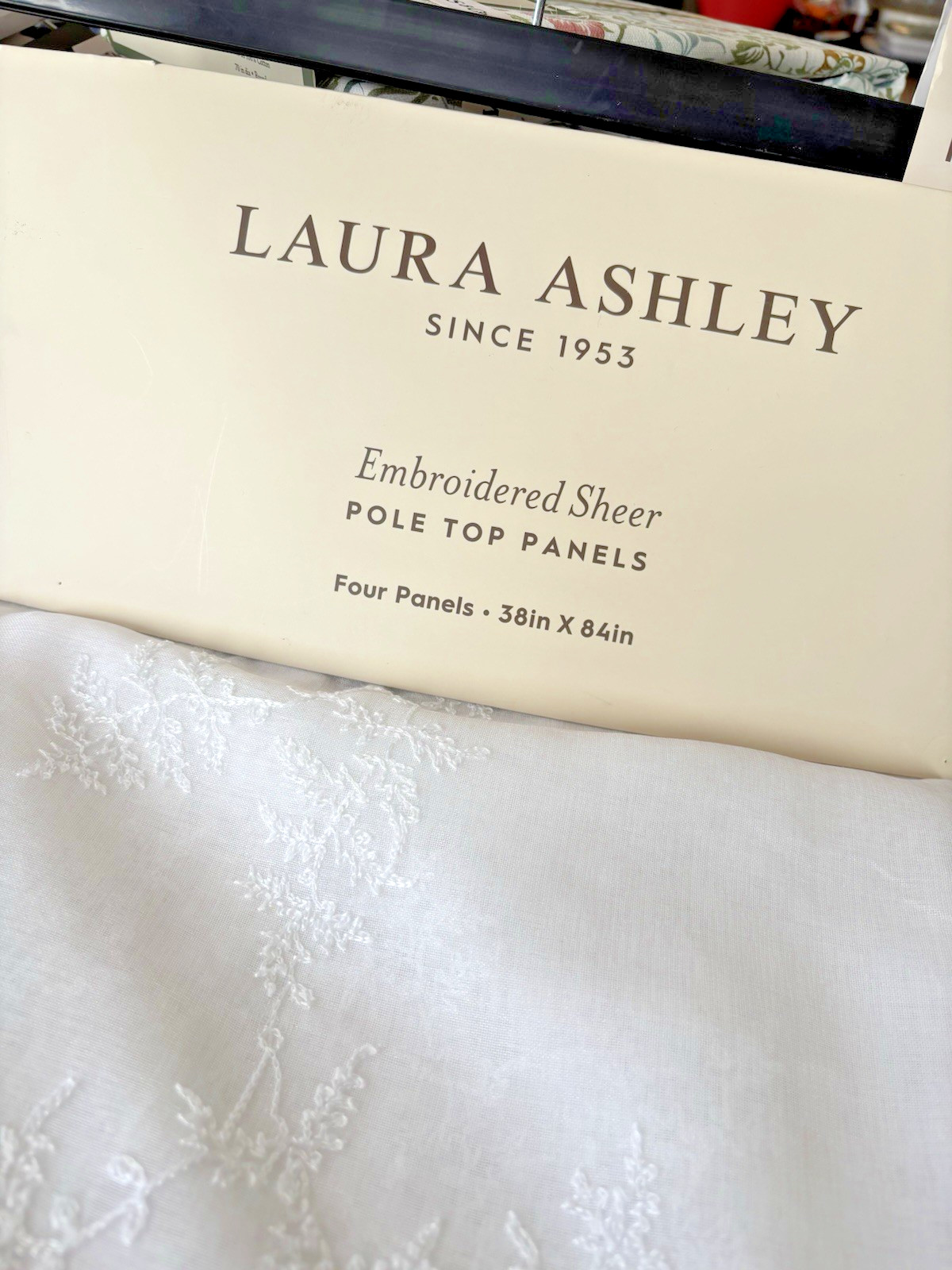 Laura Ashley Window Curtains 4 FOUR Panels 38 x 84 White Sheer Embroidered