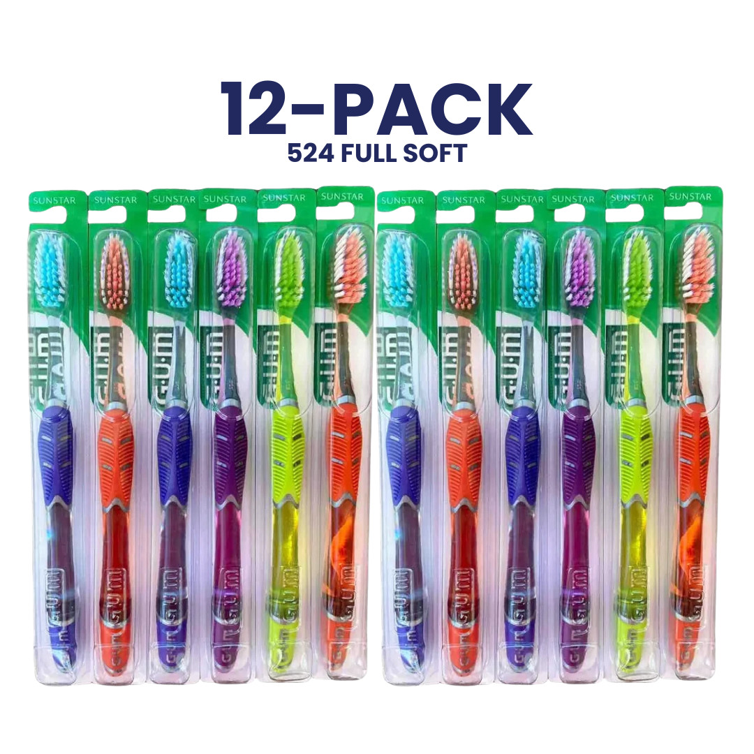 12-PACK GUM Technique Deep Clean Soft Toothbrush 524, FULL SIZE Bulk Toothbrush