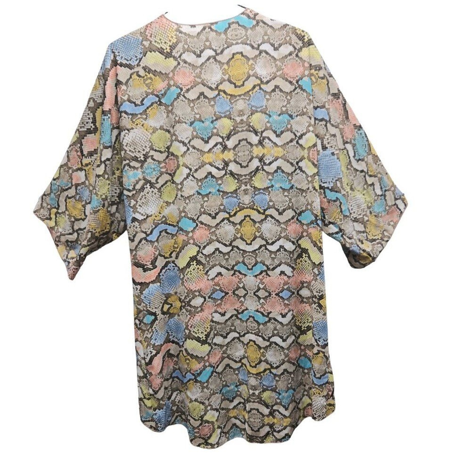 Women's Lovely J Snakeskin Print Pastels Lightweight Open Front Kimono Small