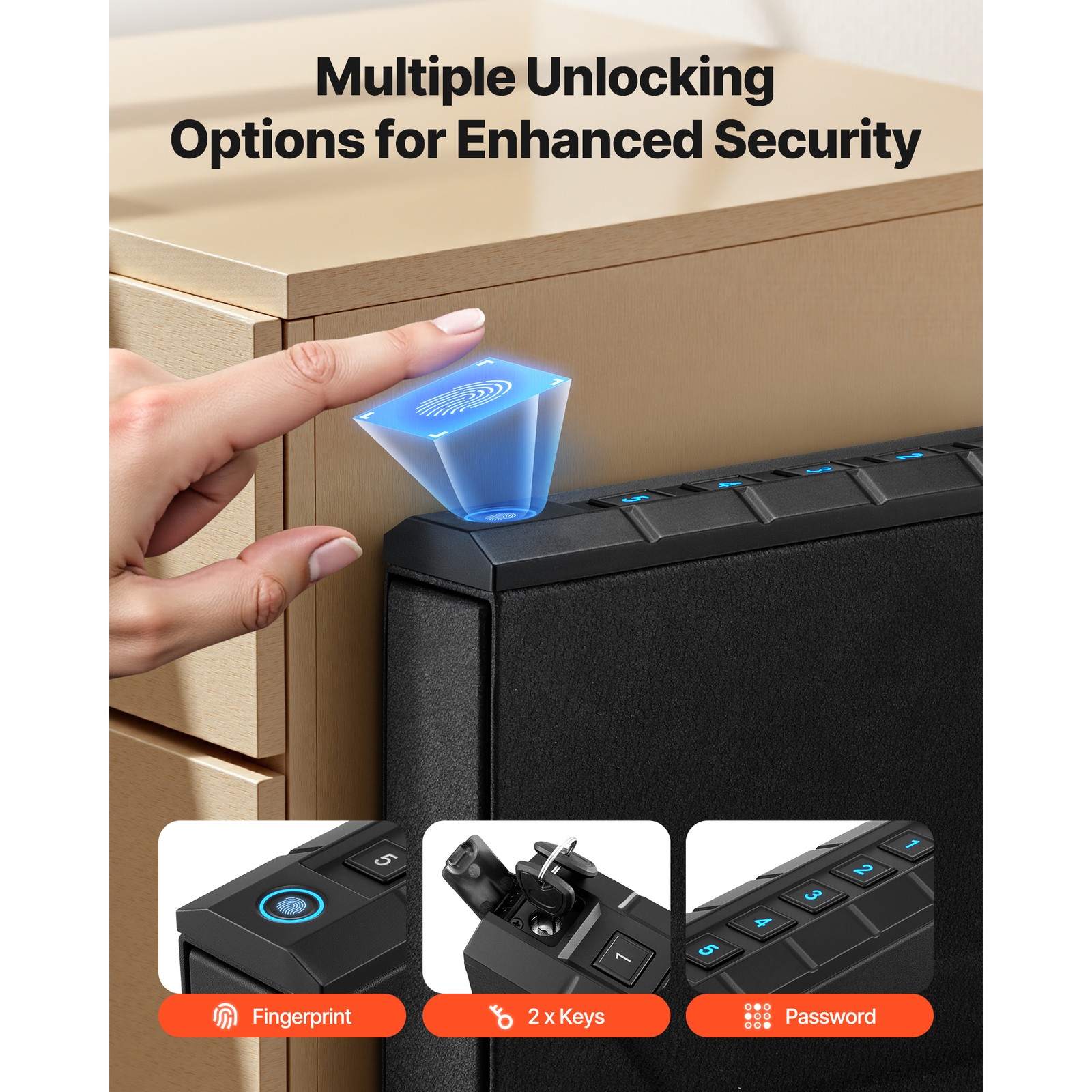 Uimoso Gun Safe Slider with Fingerprint, Code, and Key Access for Pistol Storage