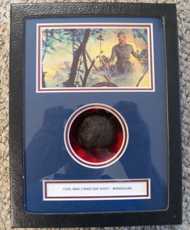 Excavated Civil War Canister Shot In a 6" X 8" X 2" Deep Matted Display Case