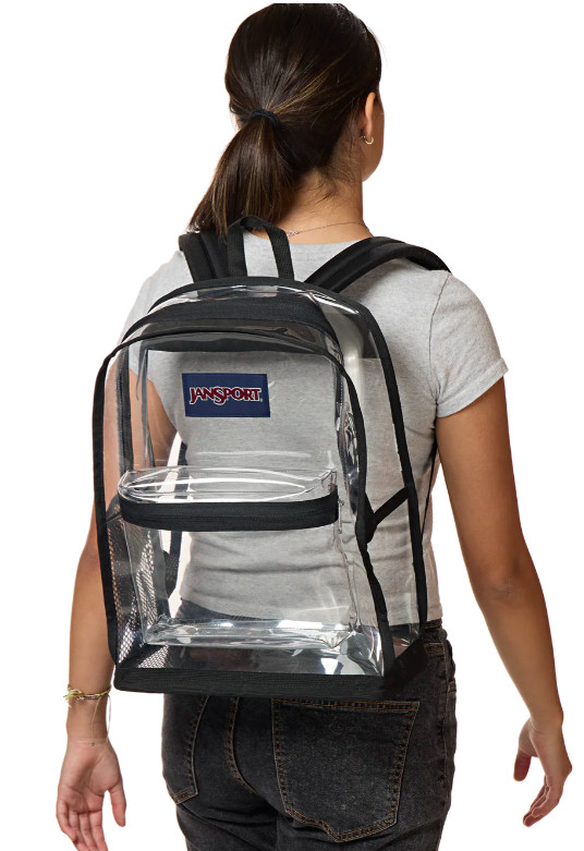 JanSport 25L 17.3'' Clear Backpack: TPU Shell, Lightweight, 1-Bottle Holder