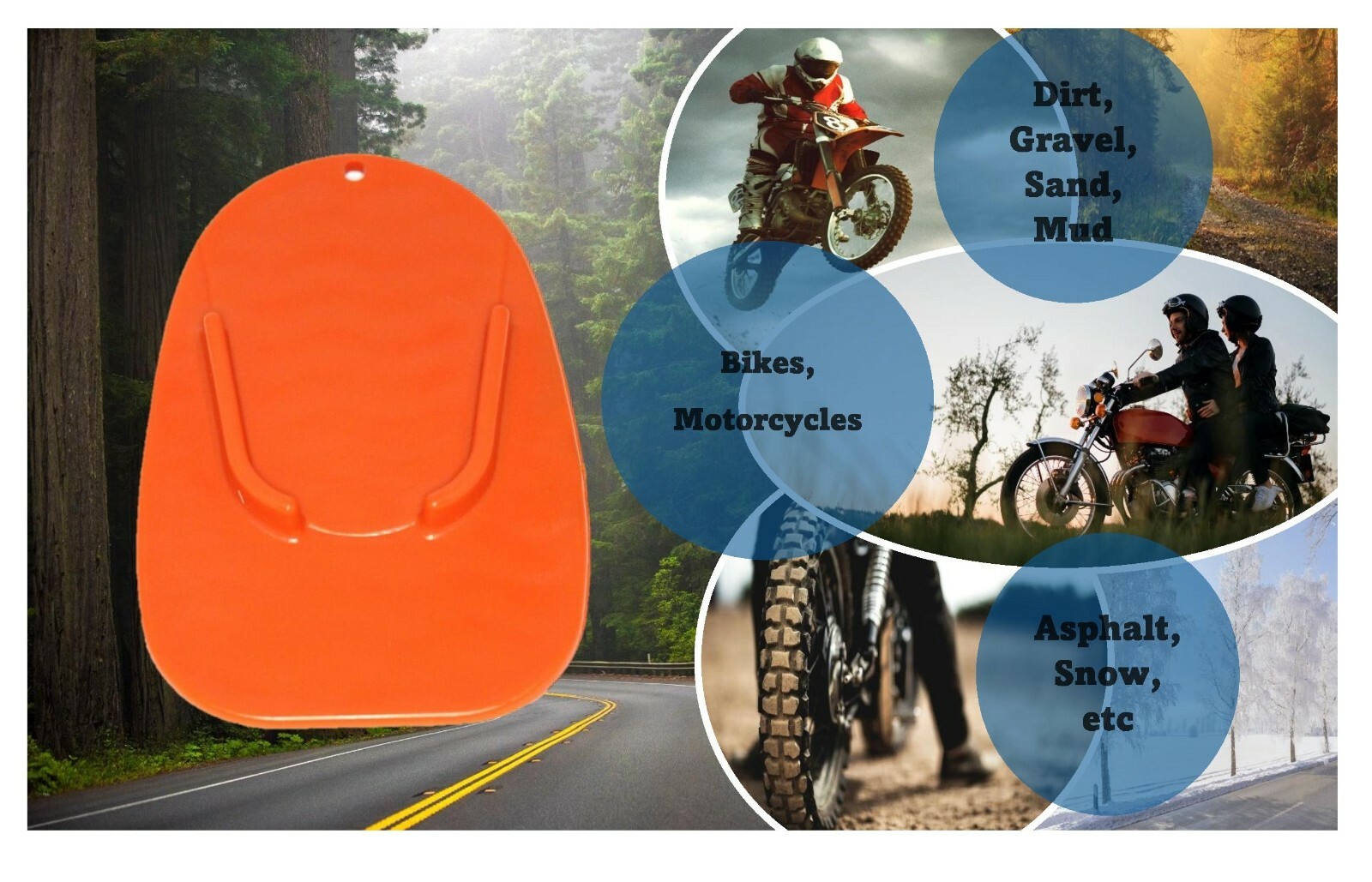 (2) Motorcycle Kickstand Pad Plate Biker's Kick Stand Black Harley Honda Plastic