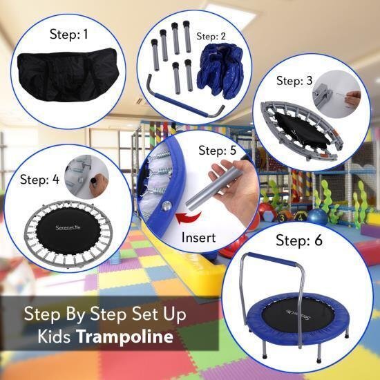 Serene-Life Childrens Trampoline w/ Handle Bar Bouncing Indoor Toy Jumping