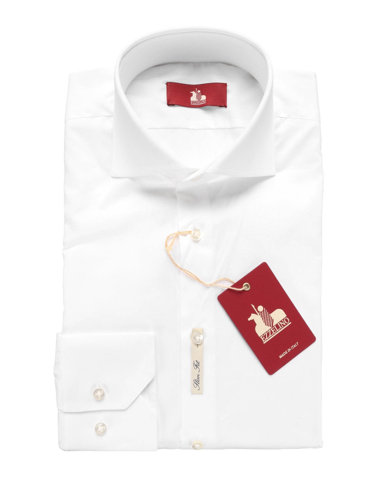 NWT EZZELINO DRESS SHIRT solid white stretch cotton Italy L slim fit