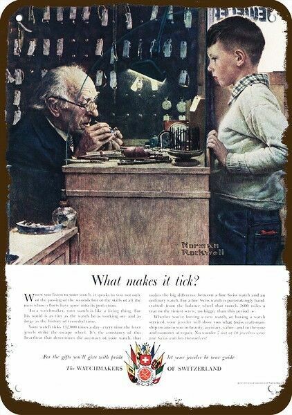 1950 Norman Rockwell Swiss Watch Repair Art DECORATIVE REPLICA METAL SIGN
