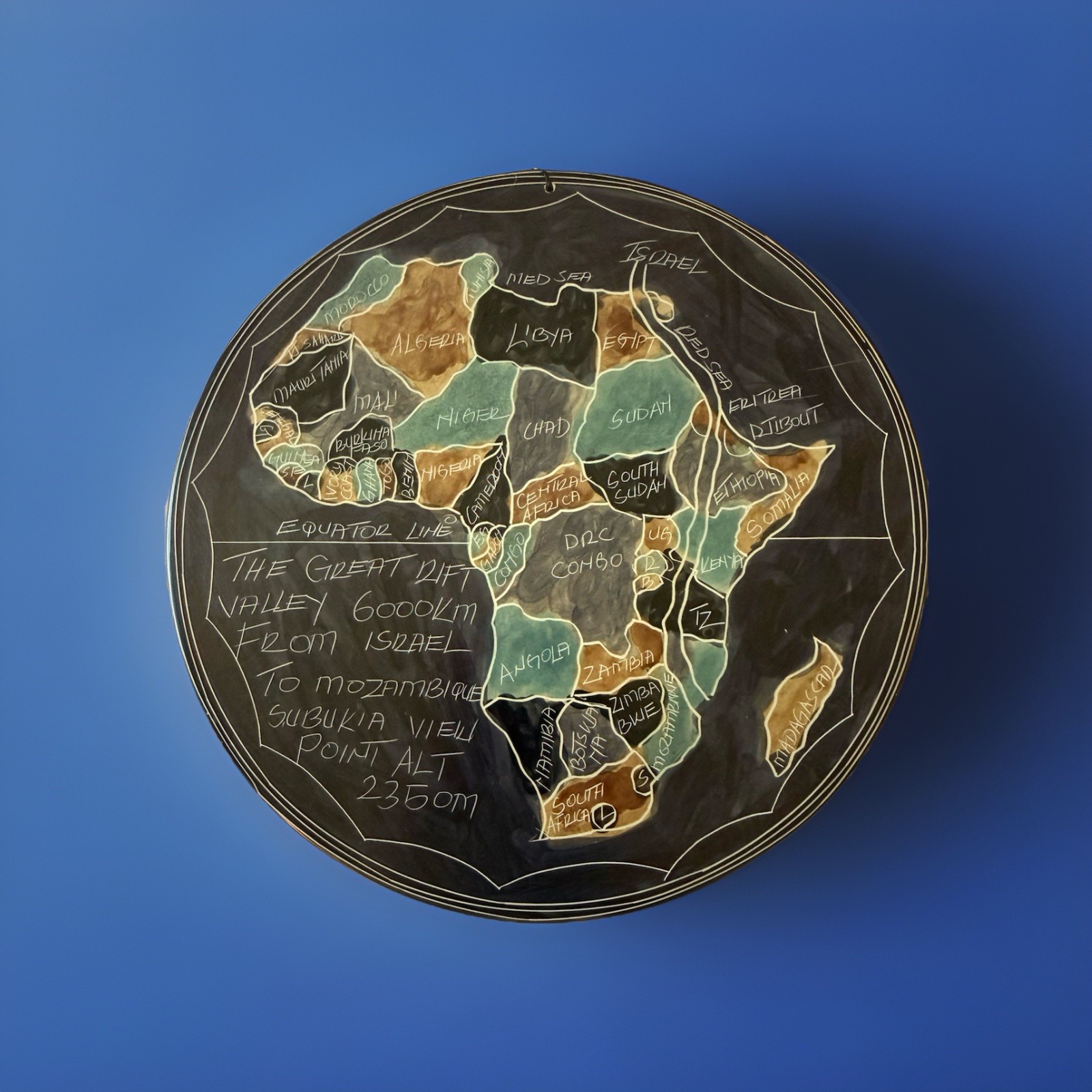 African Soapstone 6" Decorative Plate Map of Africa & Kenya Both Sides Beautiful