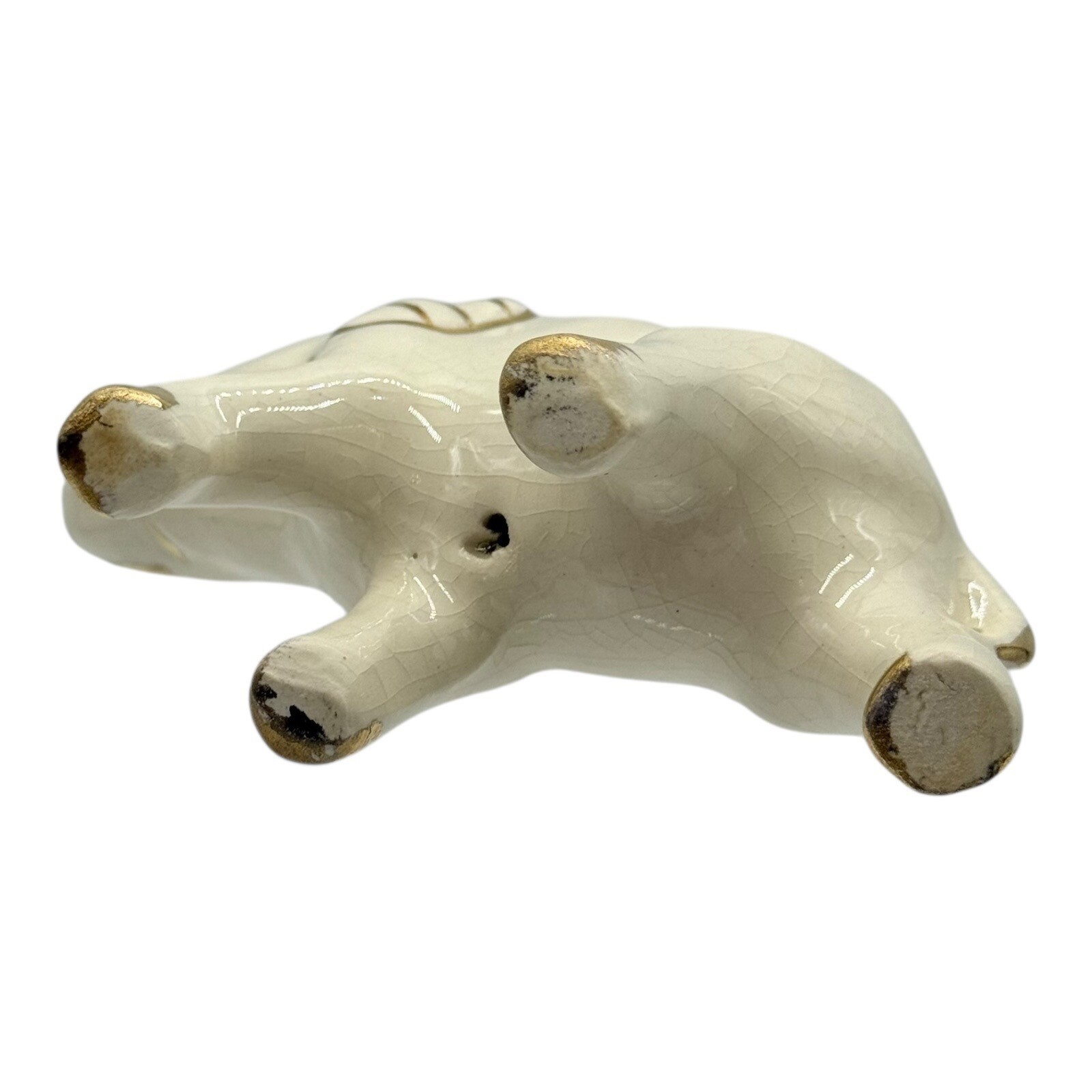 Vintage Ceramic Elephant Figurine Gold Accents Lucky Up Trunk Decor