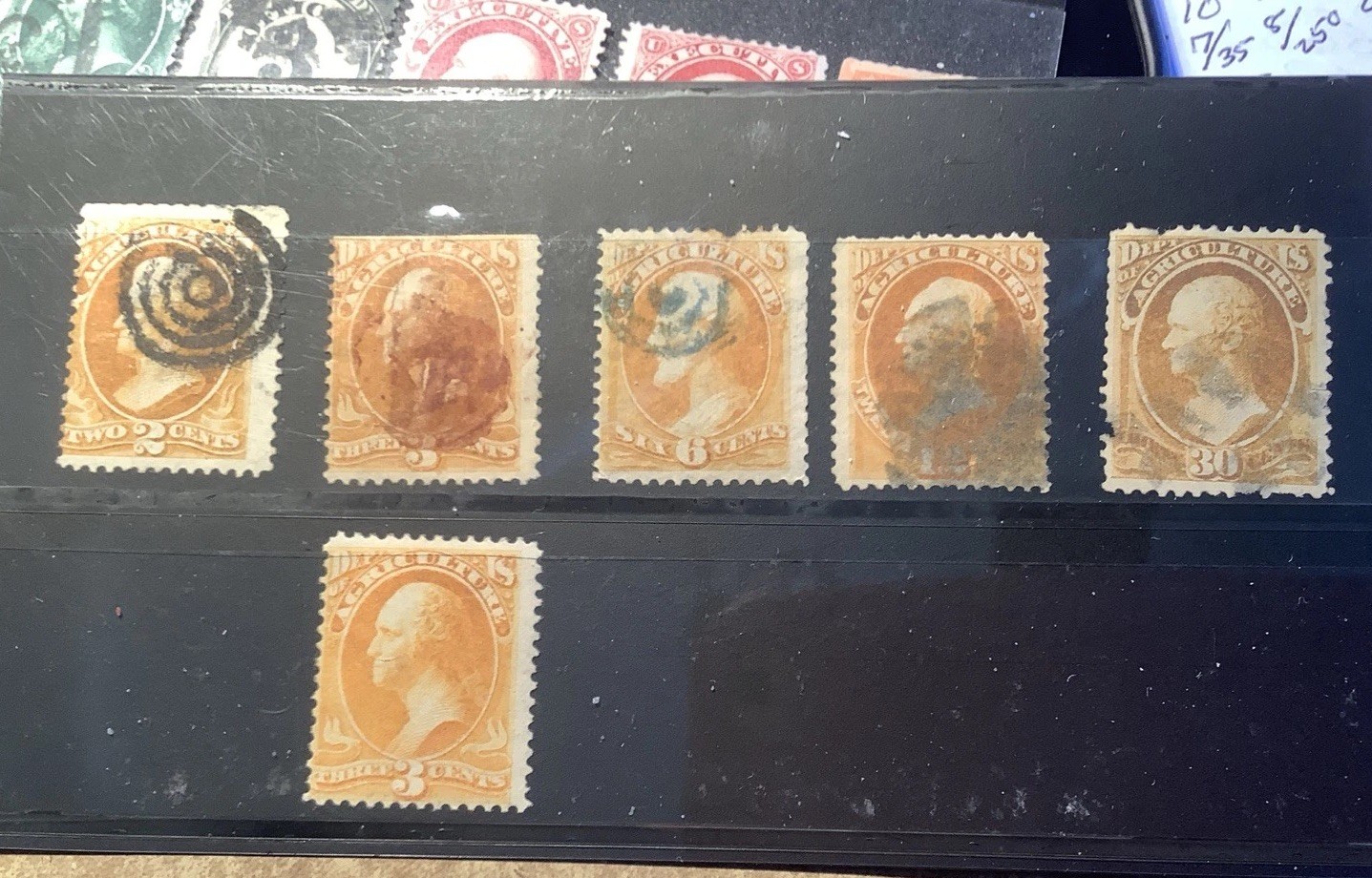 LOT of 6 US AGRICULTURE DEPT. Official 1873, 1879 O2/O95 mint+used Bull’s eye