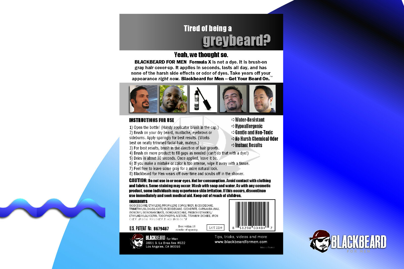 Blackbeard for Men Formula X Instant Brush-On, Hypoallergenic Beard Color, 6-pc