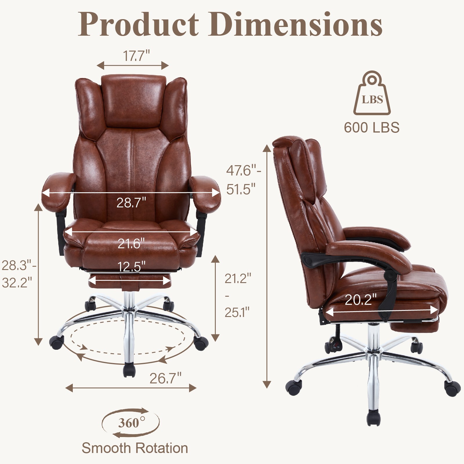 Tall Executive Office Chair with Footrest Leather Computer Chair