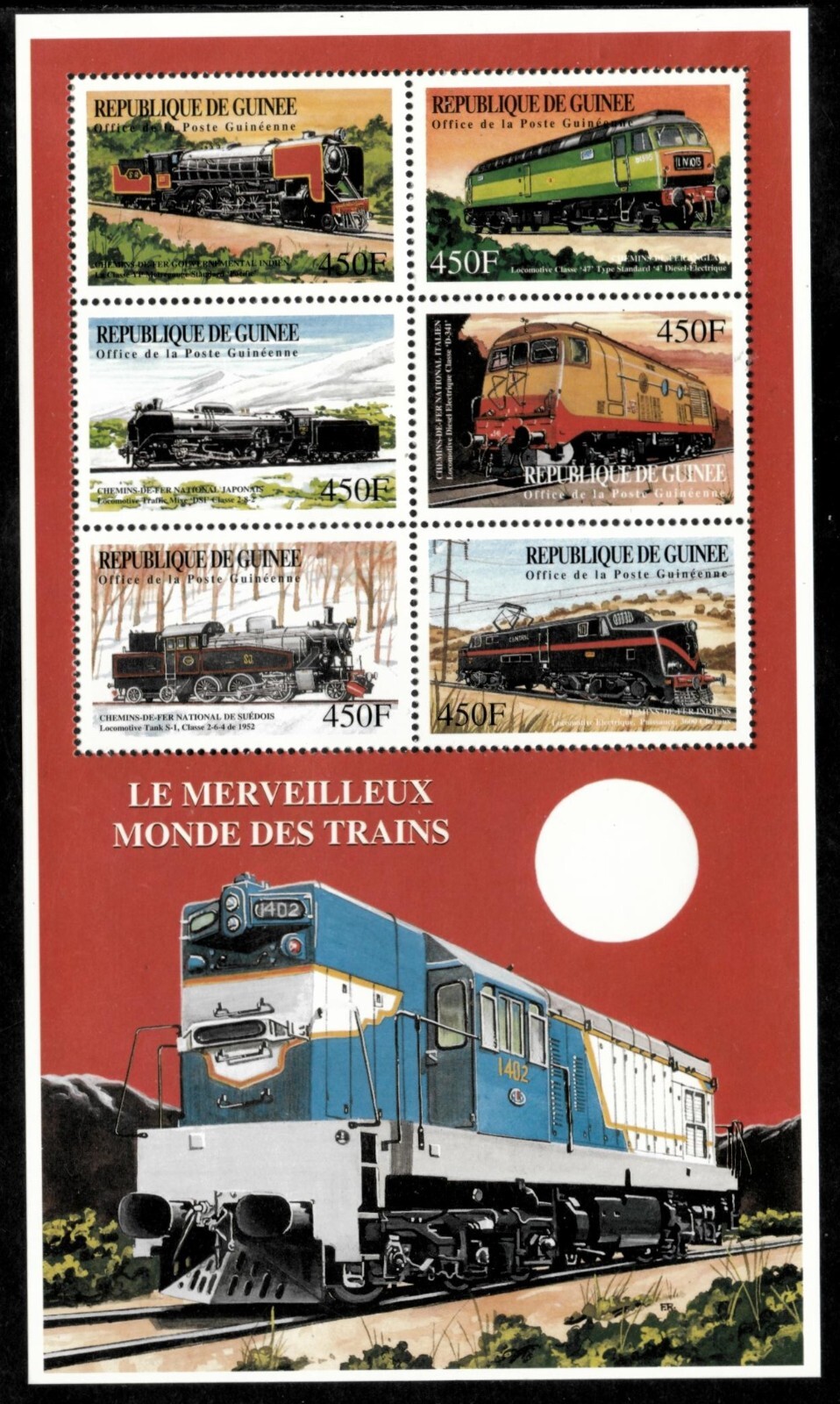Guinea 1999 - Trains - Sheet of 6 Stamps - Scott #1546 - MNH
