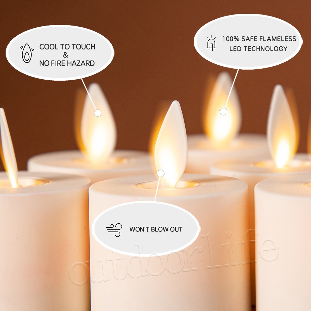 Set of 6 Luminara Flameless Moving Flame Tea Lights w/Remote & Timer 1.4" X 2"