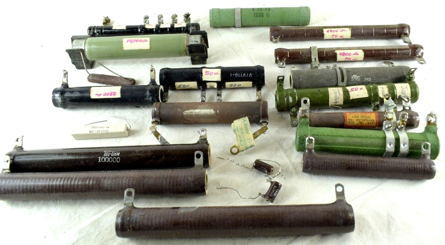 1930's-40's Vintage Tube Radio Resistors Transistors Big Lot 2 Cigar Boxes Full