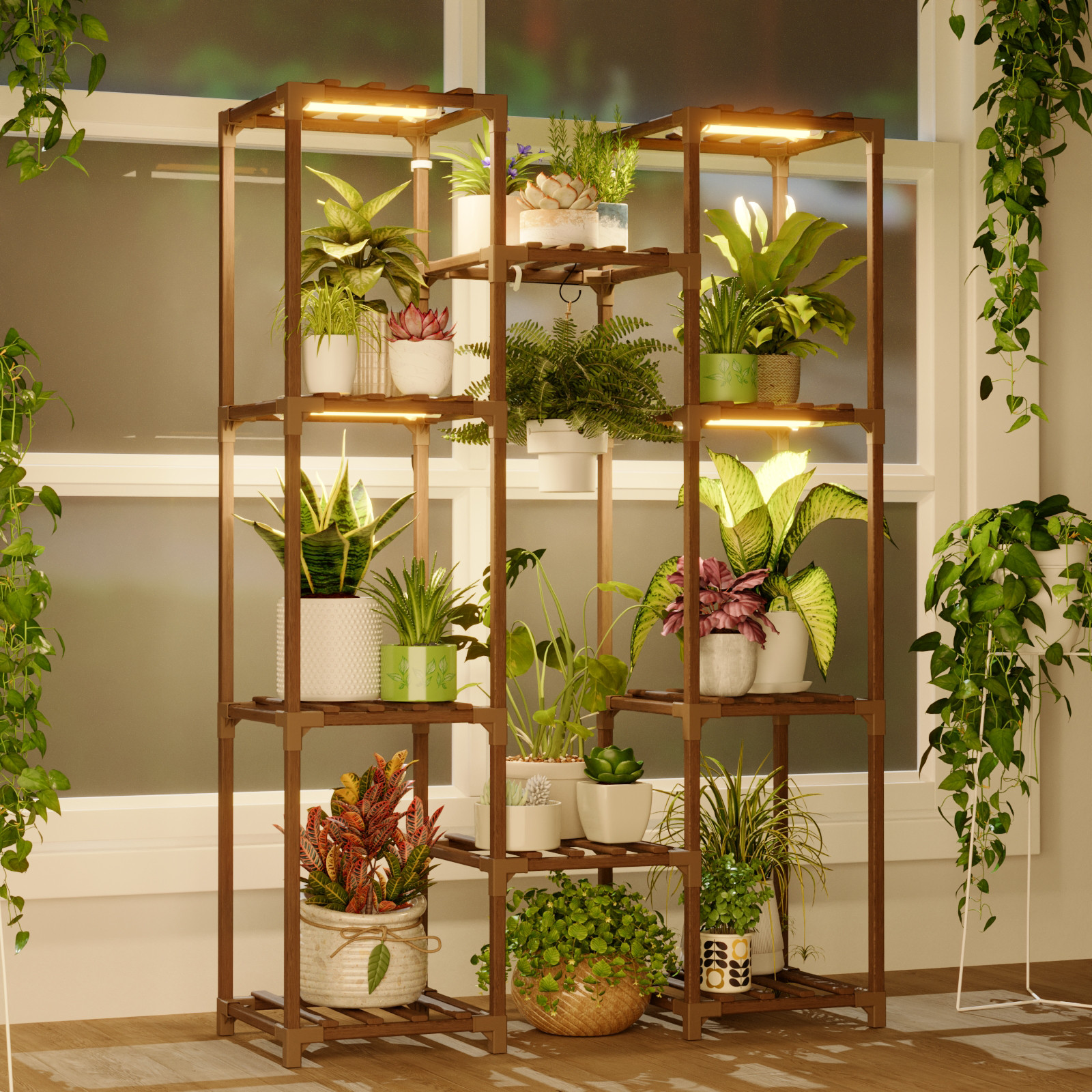 Bamworld Plant Stand with Grow Light Plant Shelf for Mutiple Pots Plant Holder