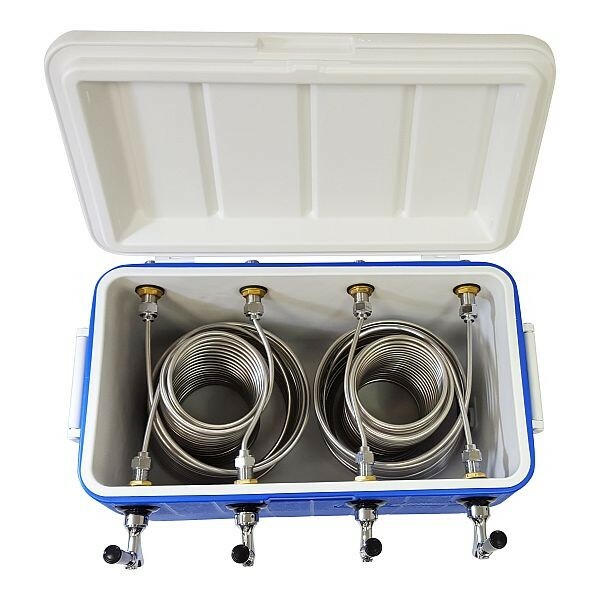 NY Brew Supply Jockey Box Cooler - 4 Faucet, 75' Stainless Steel Coils, 48qt